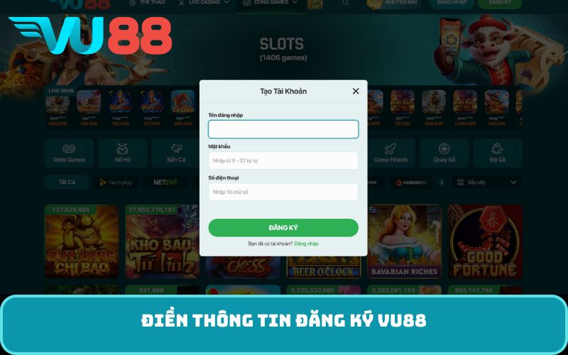Điền thông tin đăng ký VU88