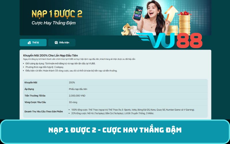 Nạp 1 được 2 - cược hay thắng đậm