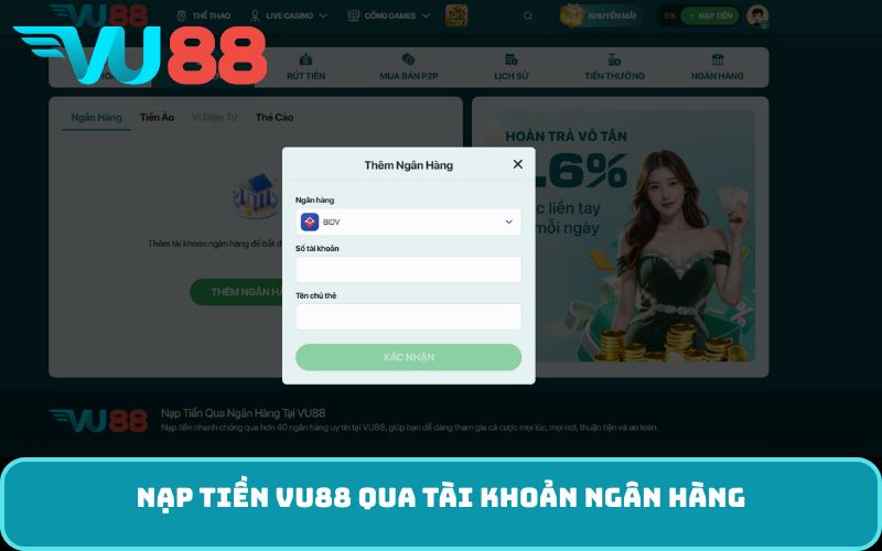 Nạp tiền VU88 qua tài khoản ngân hàng