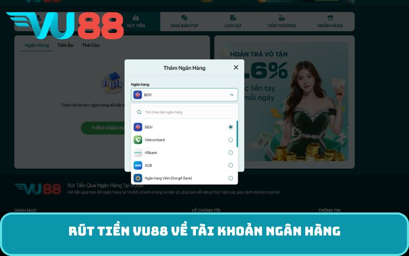 Rút tiền VU88 về tài khoản ngân hàng