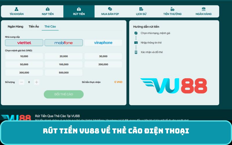Rút tiền VU88 về thẻ cào điện thoại