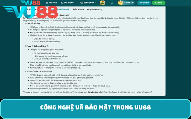 Công nghệ và bảo mật trong VU88