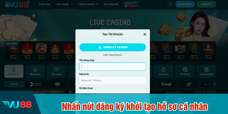 Nhấn nút đăng ký khởi tạo hồ sơ cá nhân