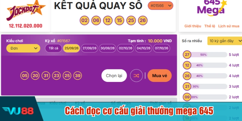 Cách đọc cơ cấu giải thưởng mega 645