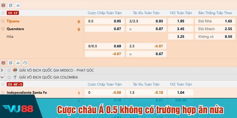 Cược châu Á 0.5 không có trường hợp ăn nửa