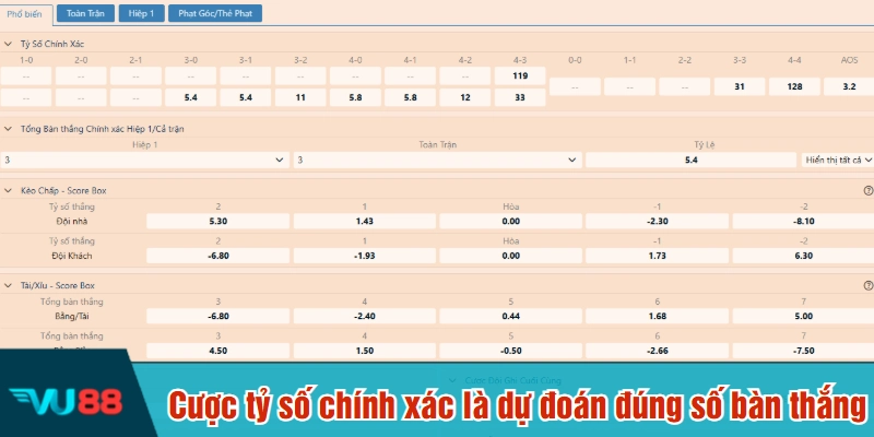 Cược tỷ số chính xác là dự đoán đúng số bàn thắng
