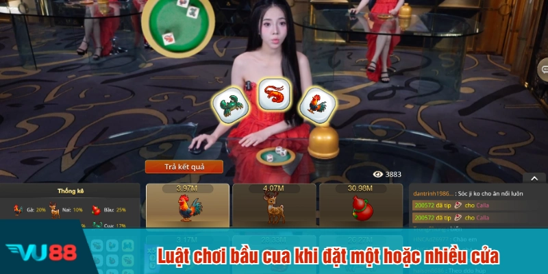 Luật chơi bầu cua khi đặt một hoặc nhiều cửa